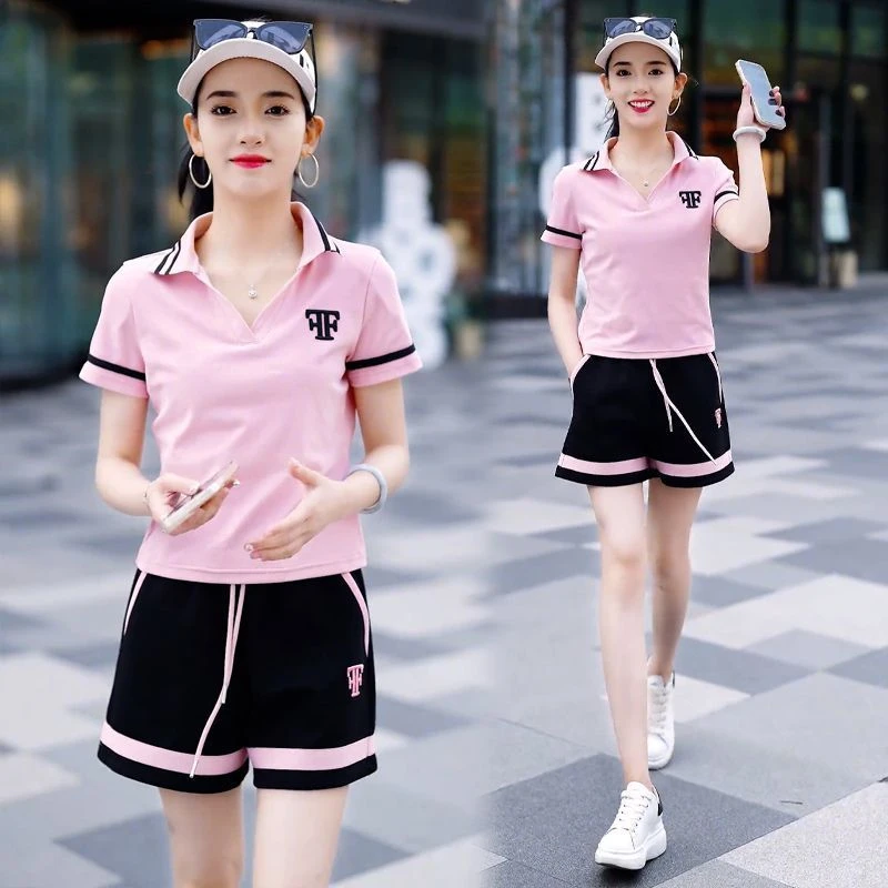 棉休闲运动套装女夏季新款街头风宽松显瘦洋气时尚短裤运动服套装