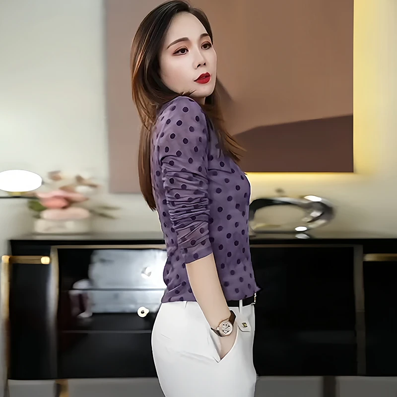 法式波点碎花长袖女2025秋季新款时尚潮牌高档网纱百搭老钱风女装