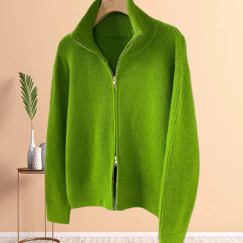 绿色毛衣爆款2024新款妈妈装显瘦拉链毛针织衫女网红爆款女士毛衣