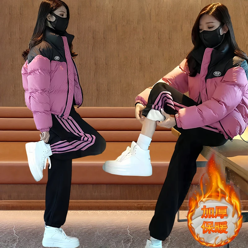 轻熟风休闲运动服套装女冬季新款加绒加厚保暖长袖外套长裤两件套