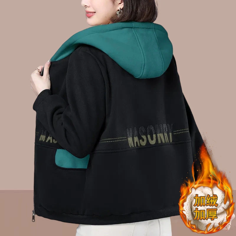女款气质服装加绒加厚秋冬款外套女休闲女装宽松版妈妈装品质女装
