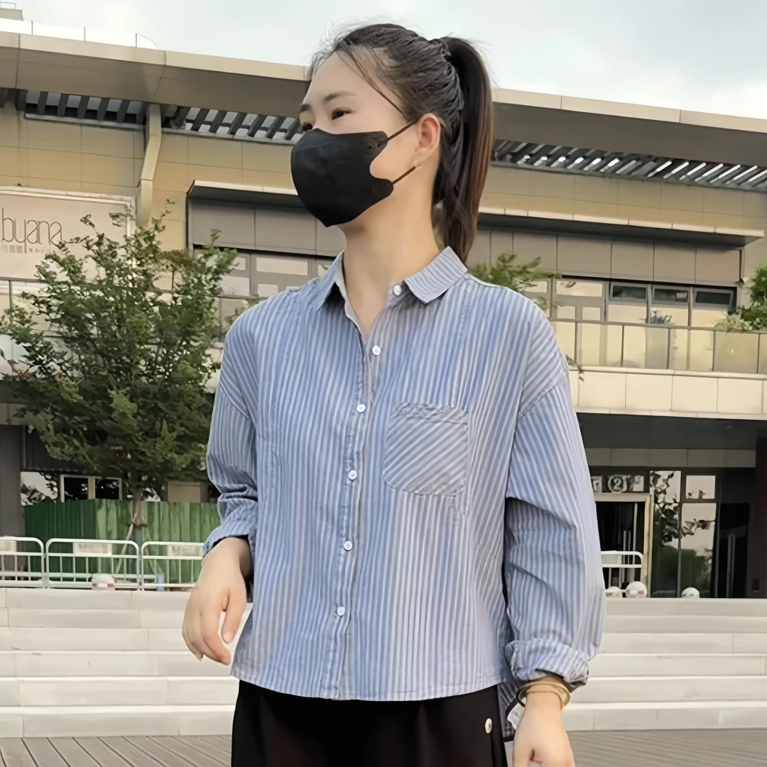 条纹撞色长袖独特漂亮的衬衫女装爆款2024秋季新款韩系早秋季上衣