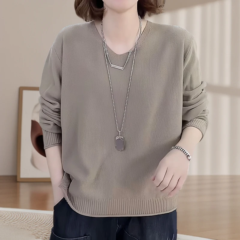 灰色毛衣爆款2025新款秋冬休闲百搭高端上衣松弛感长袖针织衫女款