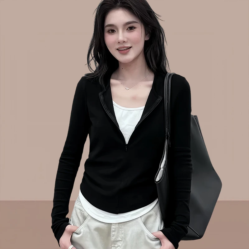 韩版纯色宽松显瘦长袖t恤女装2025秋季新款独特漂亮减龄款上衣服