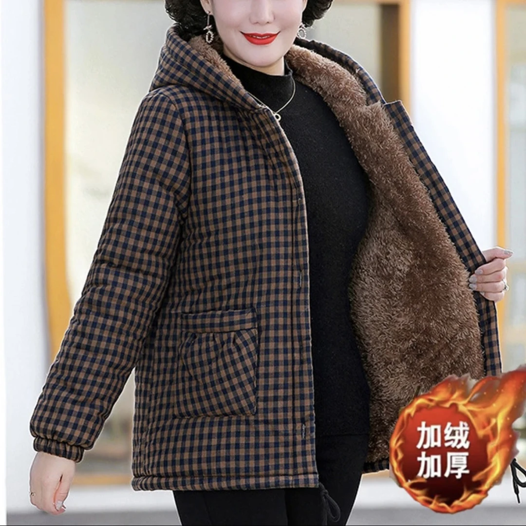 冬款妈妈装冬款时尚连帽保暖加绒加棉加厚棉衣外套A1221款