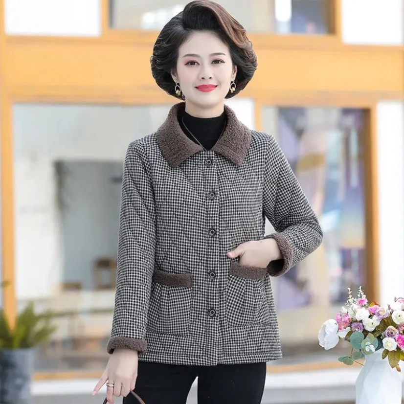 冬款时尚翻领格子加绒休闲外套0111款