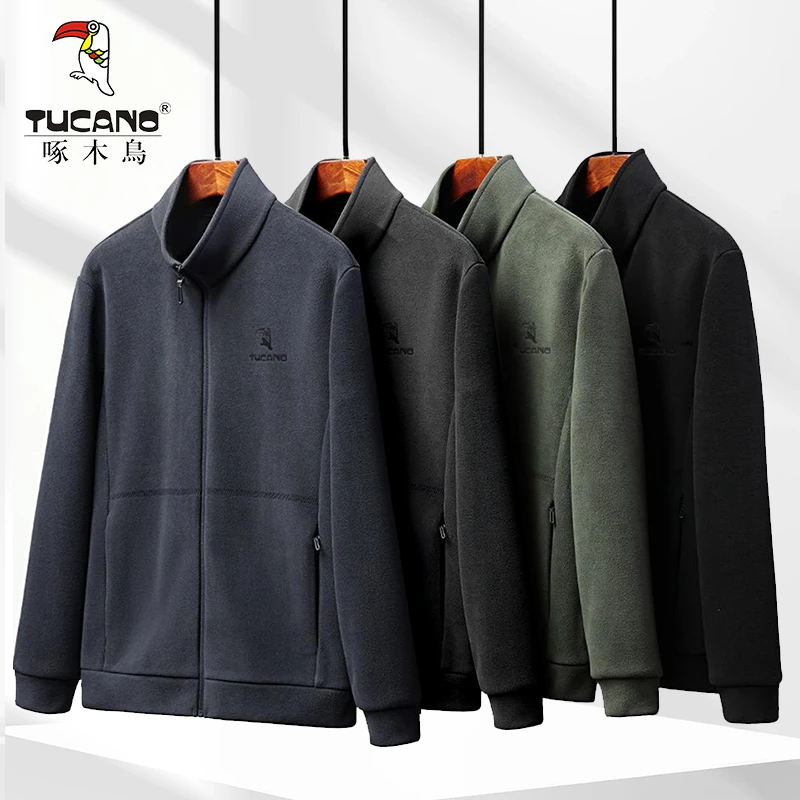 春秋男士抓绒衣运动夹克立领中年户外休闲摇粒绒保暖休闲男外套
