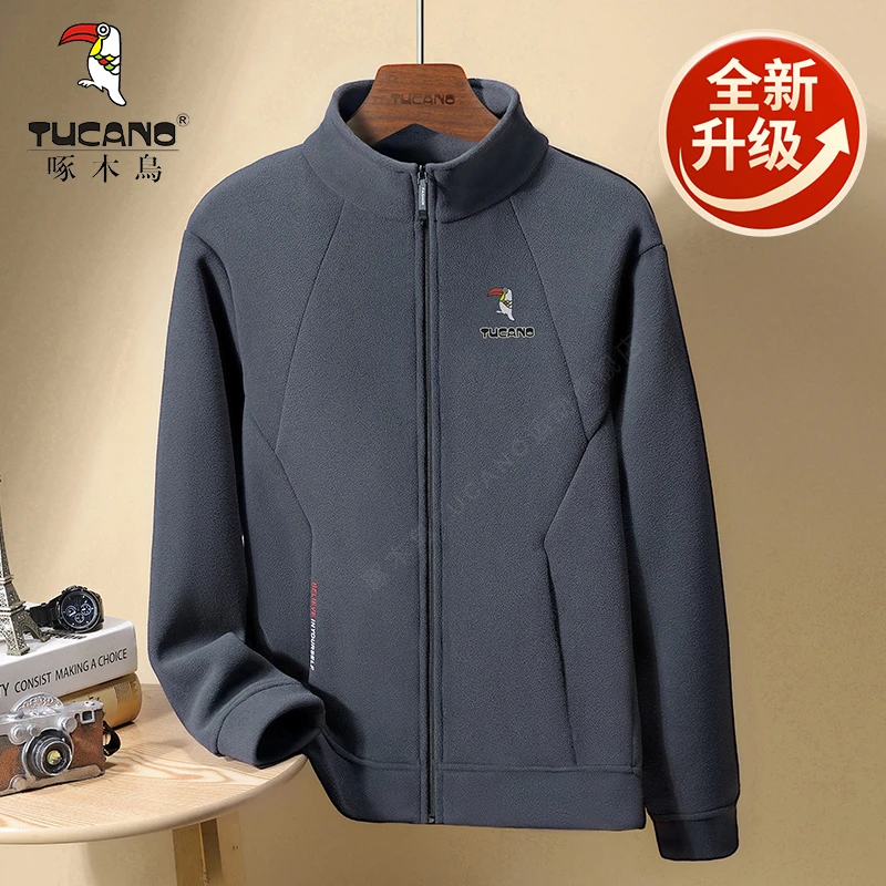 啄木鸟男士春秋季立领颗粒绒男款开衫户外运动抓绒衣外套上衣男