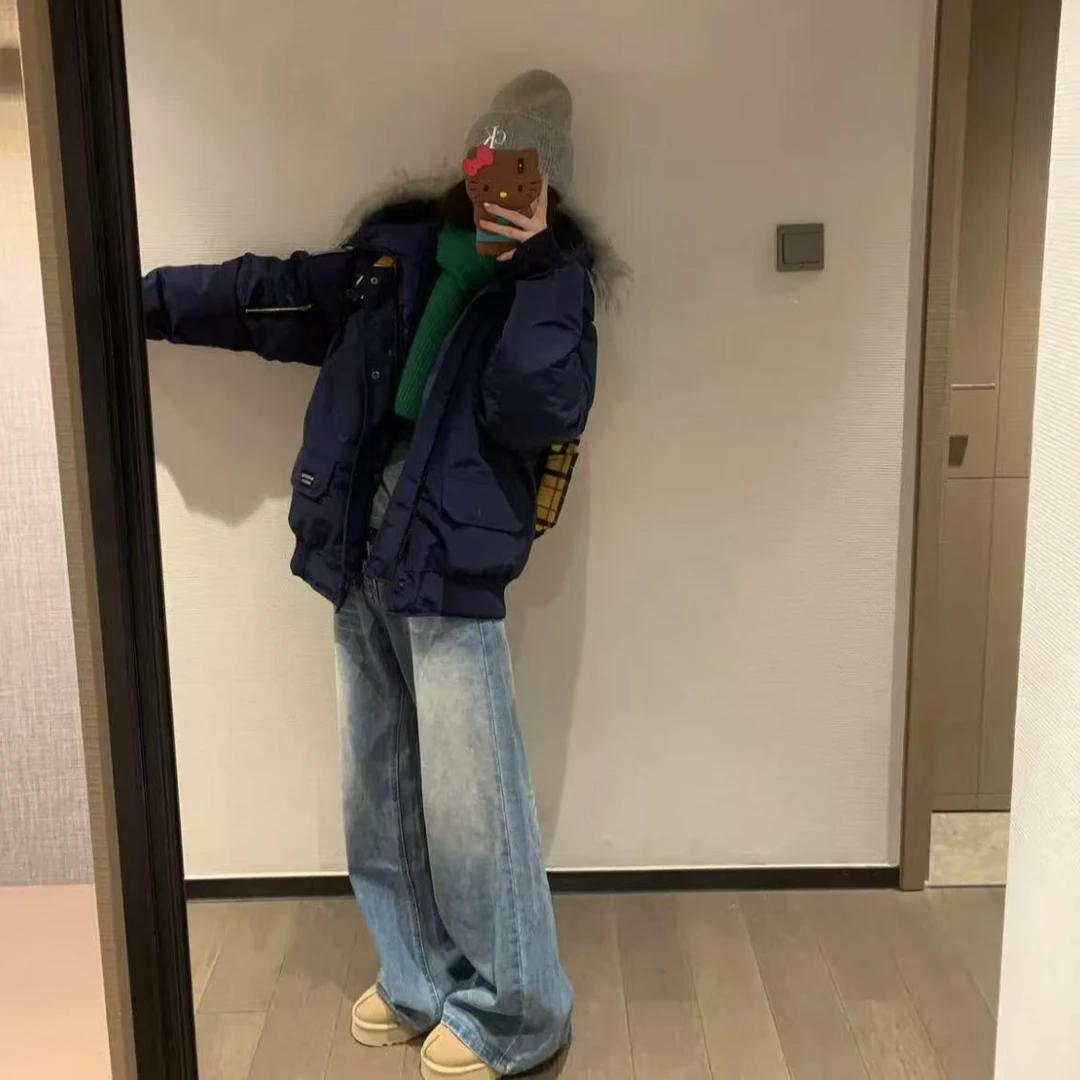 工装派克大毛领学生棉服女冬季加厚美式高级感棉服中长款保暖外套