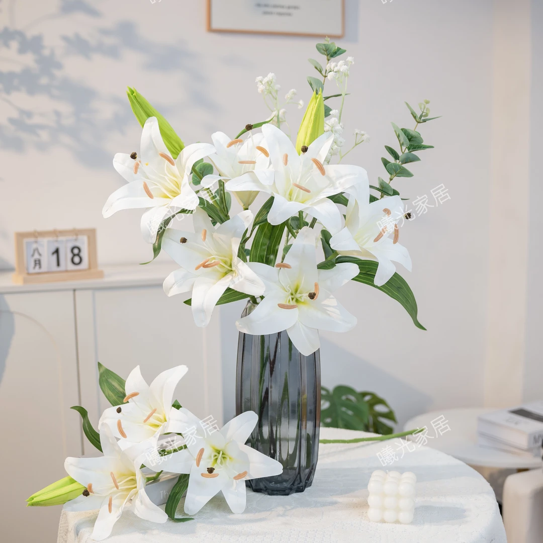 仿真花百合花轻奢花艺摆件氛围感简约客厅装饰餐桌电视柜新婚假花
