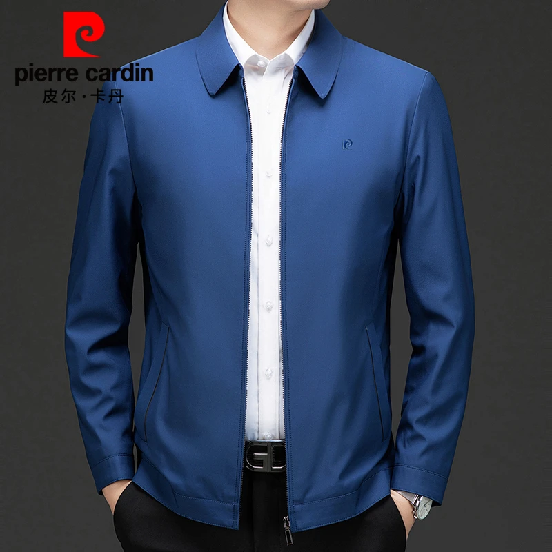 皮尔卡丹男士轻奢高档翻领外套新款免烫抗皱商务休闲行政刺绣夹克