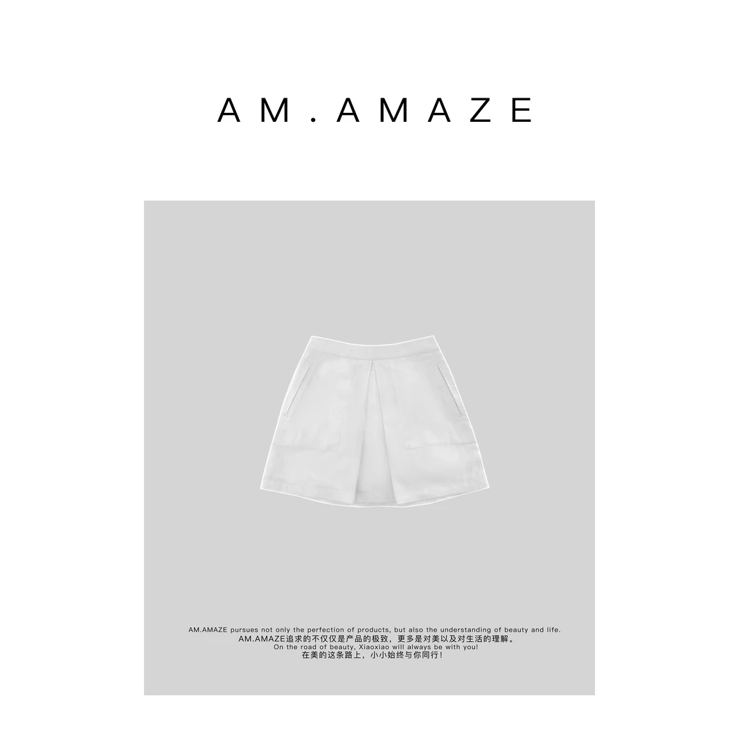 AM.AMAZE夏季穿搭亚麻白色简约设计款短裙YC1B0090