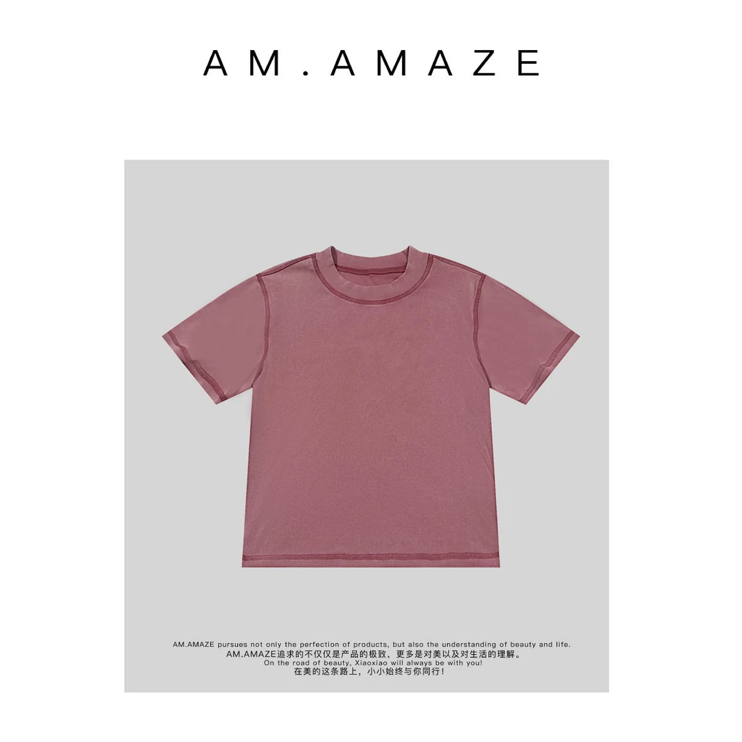 AM.AMAZE 撞色设计感百搭圆领百搭明线短袖T恤上衣 24Y2150