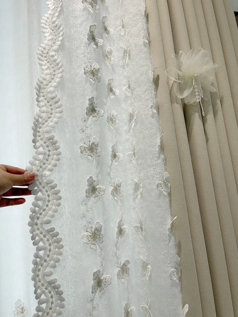 高档法式浮雕绣花花边【奶油色蝴蝶飞飞】