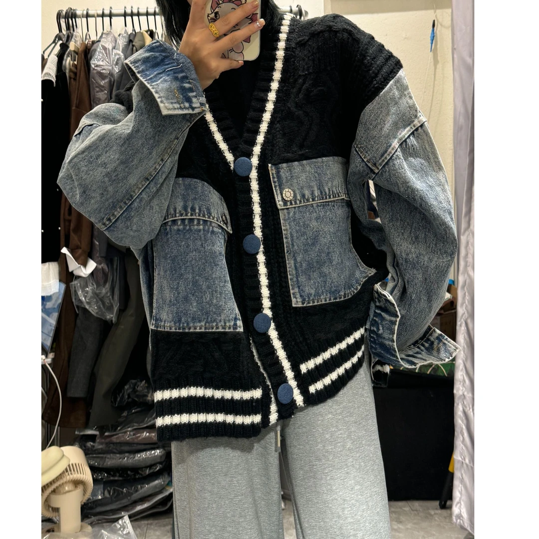 秋款 小众设计款 拼接牛仔外套宽松