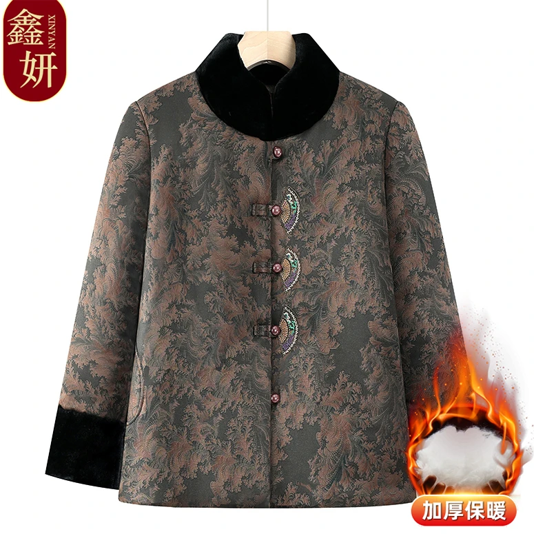 中老年妈妈棉服60岁70岁80岁奶奶冬装加绒加厚棉衣老人衣服棉袄