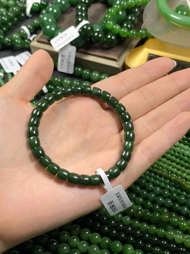 直切手串和田玉碧玉珠7mm