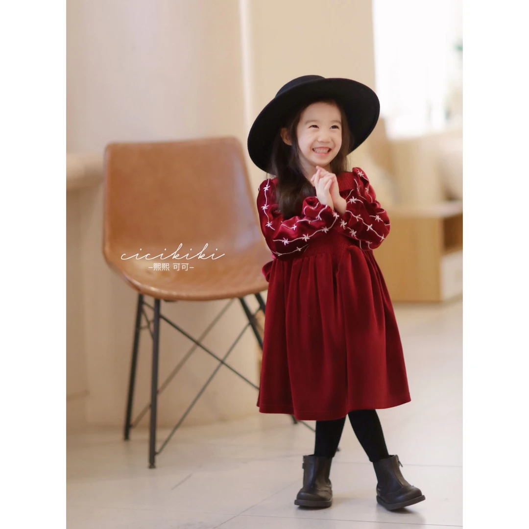 【伊娜菲儿】女童时尚气质冬儿童丝绒红色连衣裙 熙熙可可LYQ2462