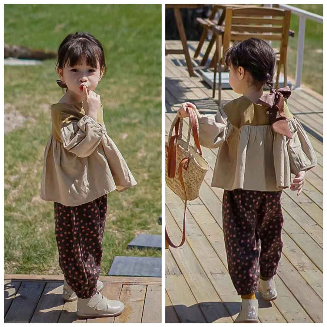 【现货秋上新】圆领拼色气质娃娃衫上衣  熙熙可可童品 SYQ2207