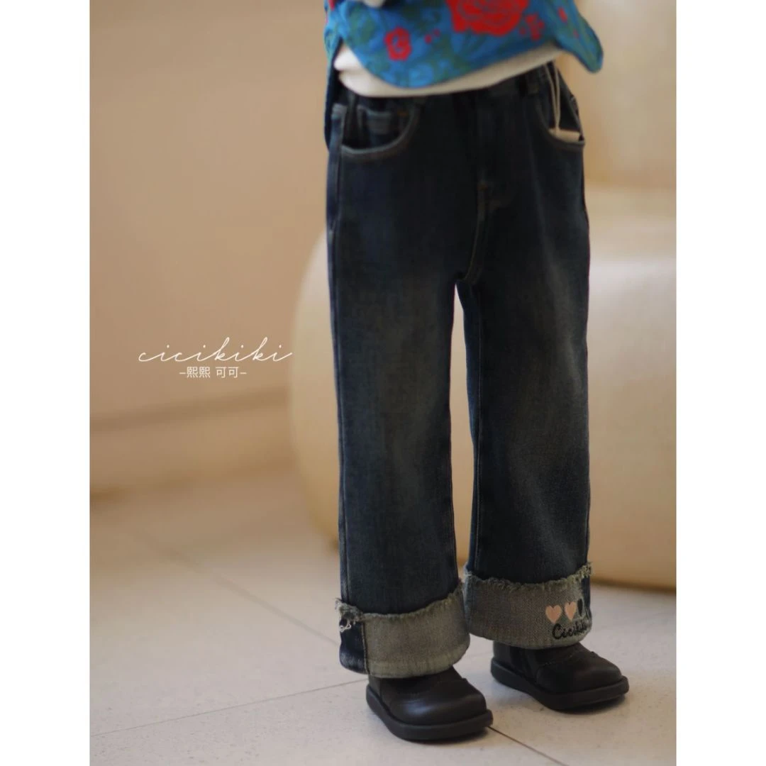 【克洛】儿童童装冬百搭直筒宽松加绒阔腿牛仔裤 熙熙可可KZ24123