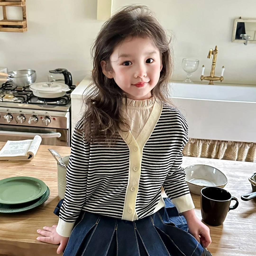 现货【巴黎往事】儿童针织外套条纹女童亲子小开衫熙熙可可WT2305