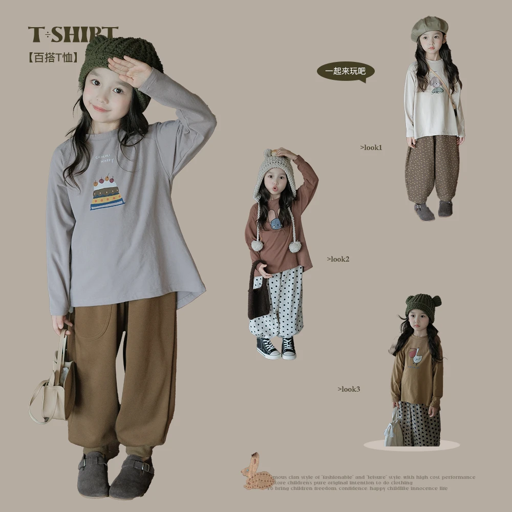 【奇诺诺】女童春秋百搭长袖上衣圆领童装休闲T恤熙熙可可TX2435