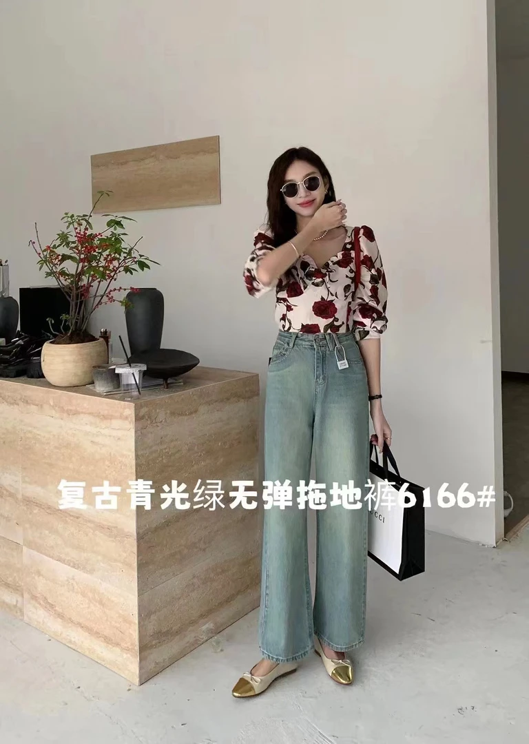 牛仔裤时尚复古拖地裤