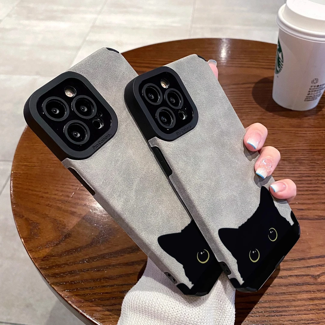 黑色猫咪iPhone14Promax手机壳适用苹果15promax秋冬款1316promax