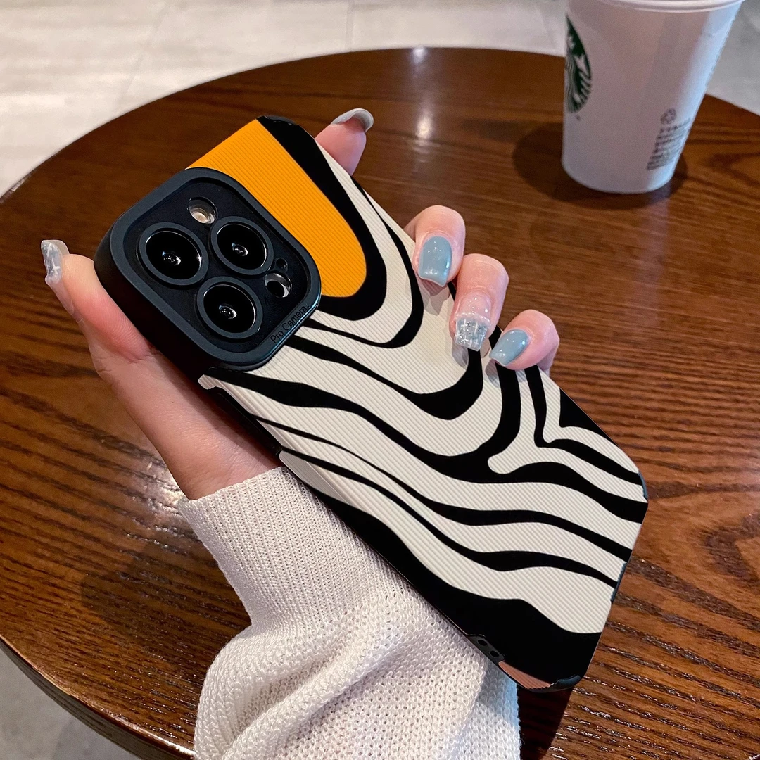适用苹果15promax手机壳拼接斑马纹14promax简约iPhone1716promax