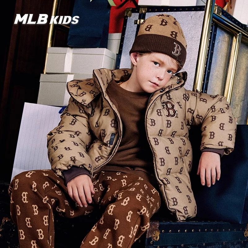 MLB【商场同款】儿童满印老花鹅绒连帽羽绒服时尚保暖冬季7ADJM0236