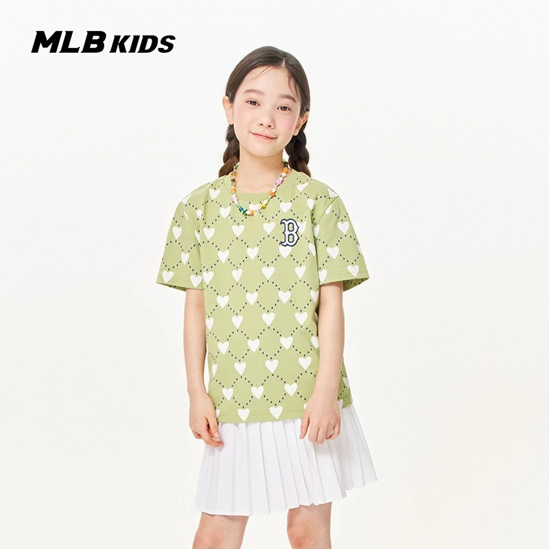 MLB儿童男女童亲子款可爱爱心满印T恤洋气时尚上衣夏季7ATSEC333