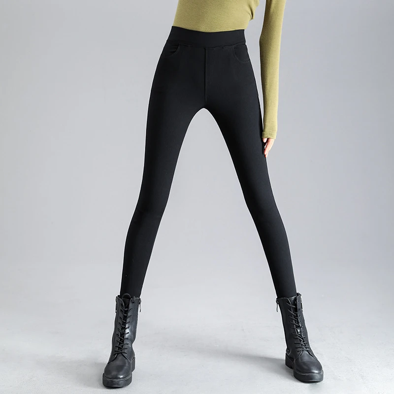 （无扣款）松紧腰打底裤女外穿紧身小黑裤大码加绒加厚高腰黑色裤子