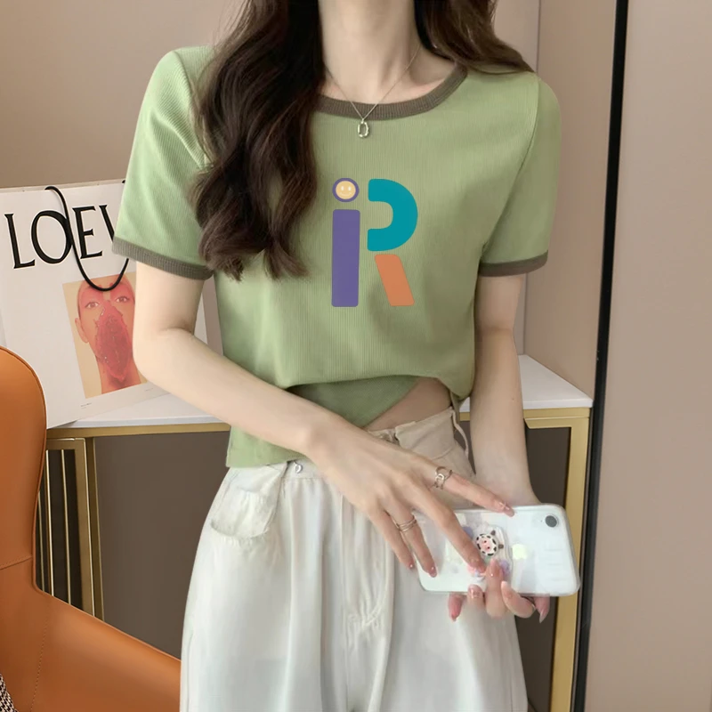 撞色别致短袖t恤女夏季2025年新款韩版设计感小众宽松短款上衣潮