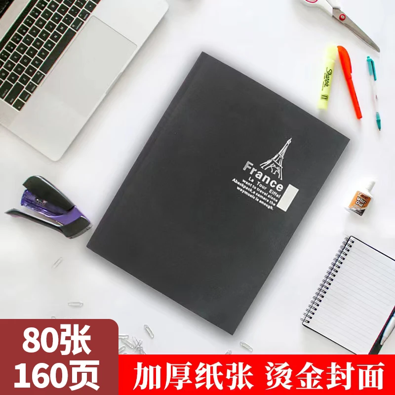 B5黑卡烫金笔记本80张加厚横线笔记本商务办公会议高级加厚记事本