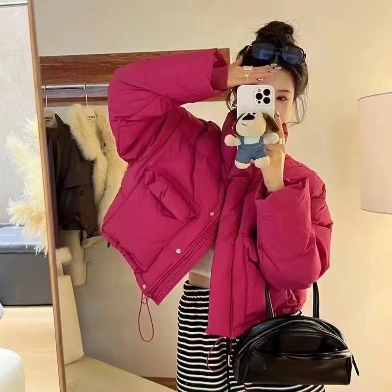 韩版糖果色白鸭绒过冬2025新款立领小个子外套加厚羽绒服短款潮流