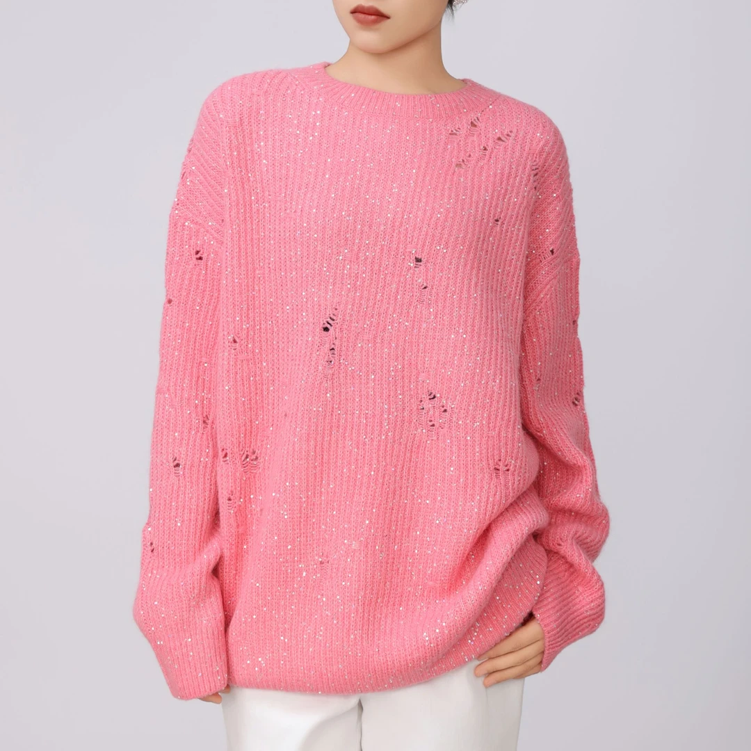 GIRDEAR/哥弟破洞毛针织衫绞花女式针织衫套头设计师毛衣1399668