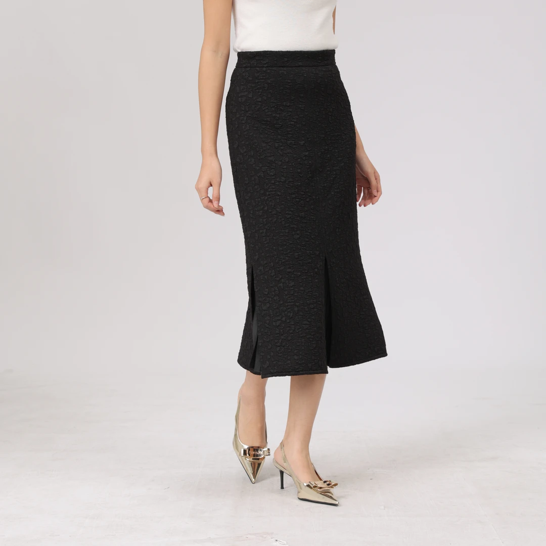 GIRDEAR/哥弟【步步生花】法式高腰中长裙A型开衩显瘦女装1200232