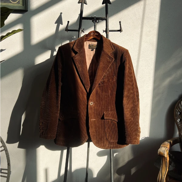 CIDU/刺度美式复古RL风格水洗旧化重磅灯芯绒西装绅装骑行剃刀党