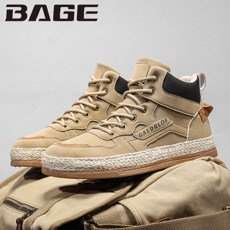 八哥工装男鞋秋季运动跑步工作防水耐磨高帮板鞋久站不累劳保潮鞋