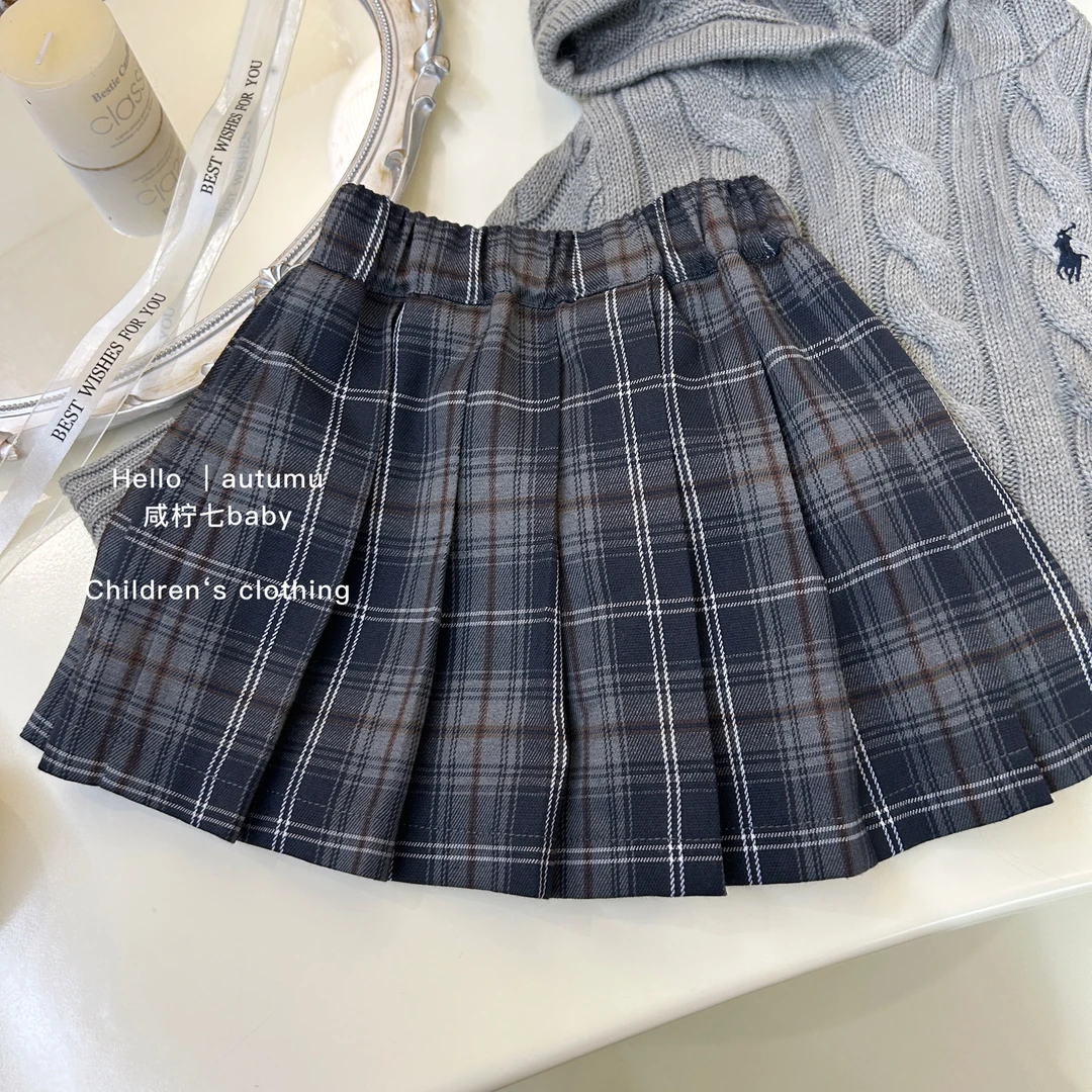 【现】咸柠七2024秋冬新款儿童女童可爱洋气格子百褶裙时尚韩版