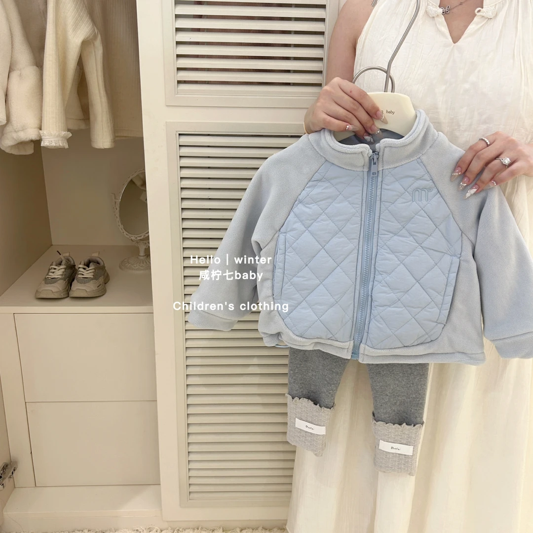 【现】童装冬装女童洋气2024新款棉服儿童休闲短款夹棉外套加绒