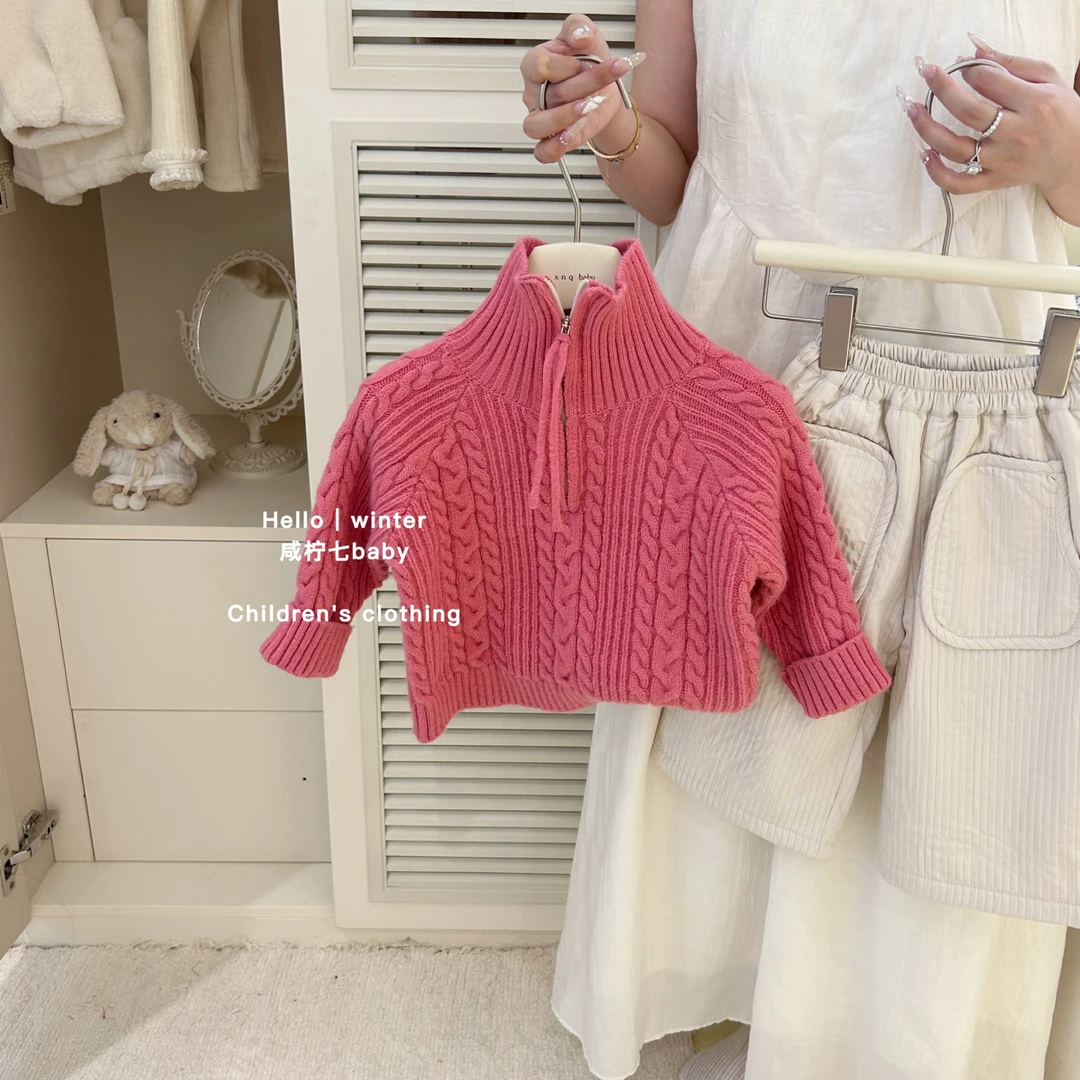巨显白！女童毛衣秋冬款2024新款高领儿童上衣宝宝洋气针织衫