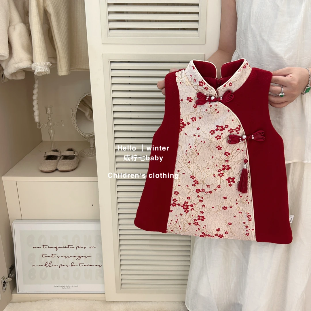 【现】女童国风连衣裙冬装儿童夹棉公主裙周岁宝宝礼服抓周宴拜年服