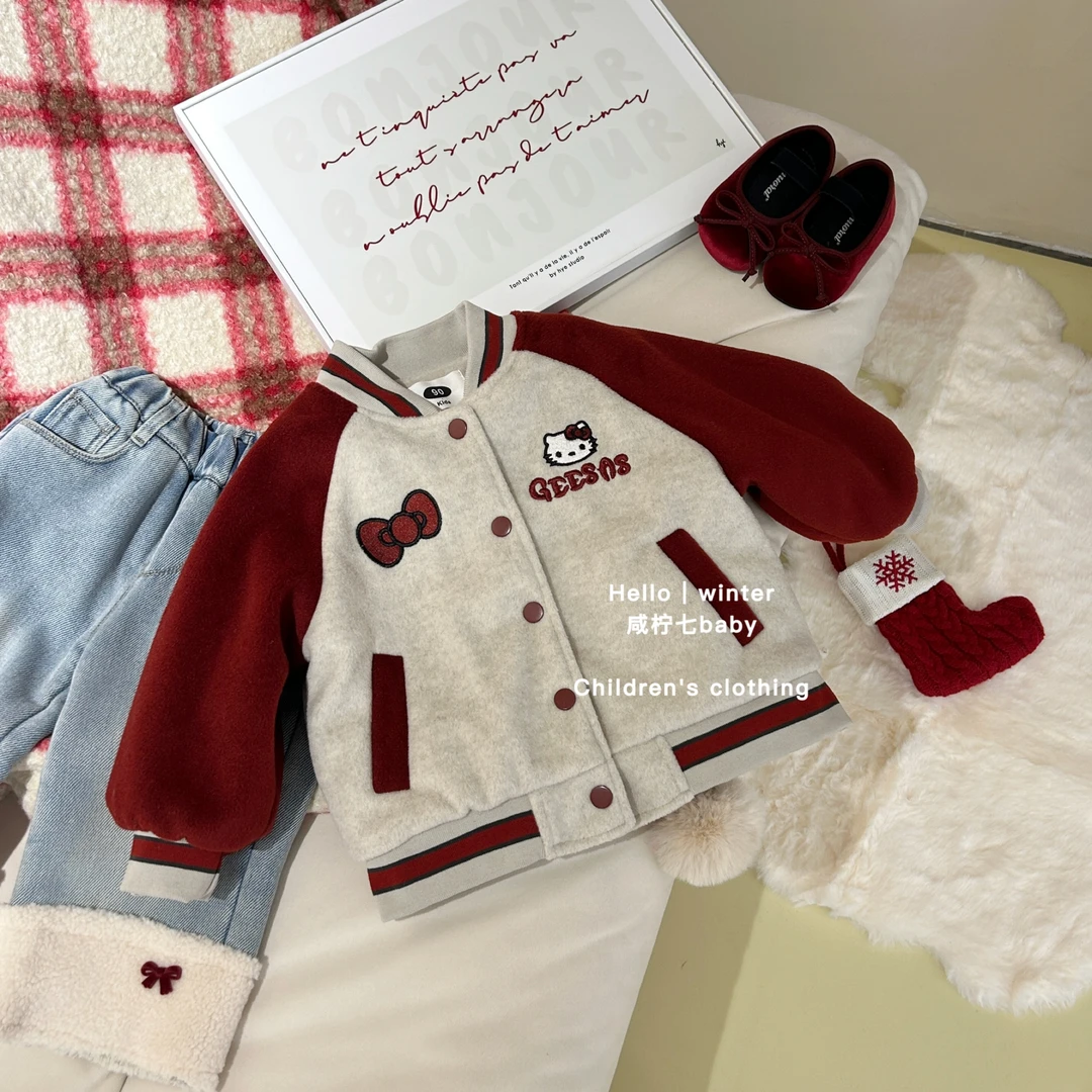女童秋冬季加厚外套棒球服2024新款洋气儿童女孩冬装加绒上衣