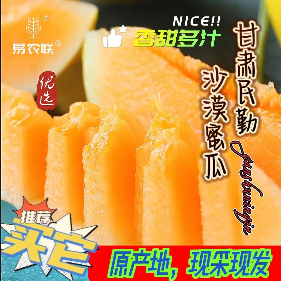 易农联甘肃民勤蜜瓜沙漠金红宝新鲜采摘软糯沙甜2-9斤美味蜜甜