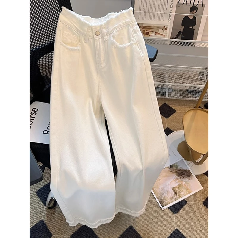 特大码300斤胖mm白色牛仔裤女韩版百搭显瘦高腰直筒裤阔腿长裤潮