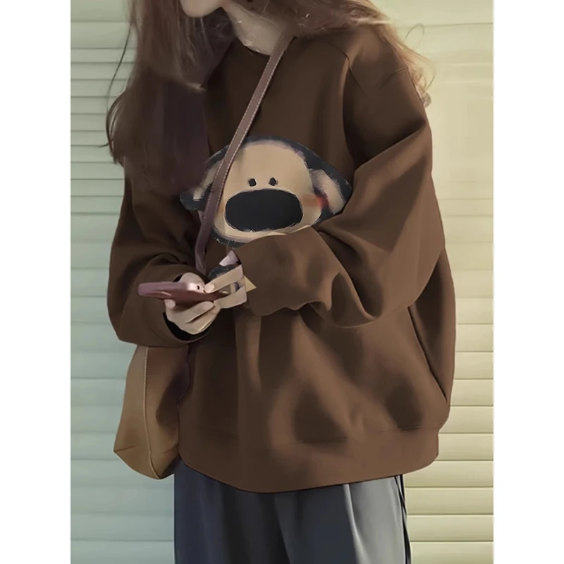 美式复古加绒正肩长袖卫衣女秋冬bf慵懒风超好看大码胖mm显瘦上衣