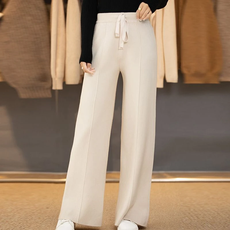 秋冬加厚中缝线全羊毛高腰阔腿裤外穿