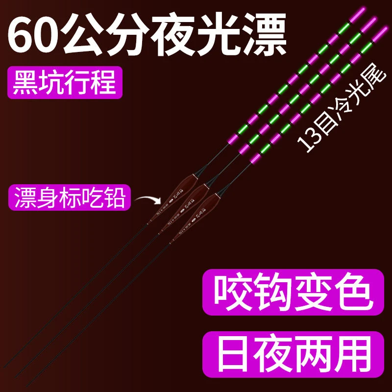 60公分长鱼漂日夜两用黑坑鲤鱼60厘米冷光尾夜光漂咬钩变色电子漂