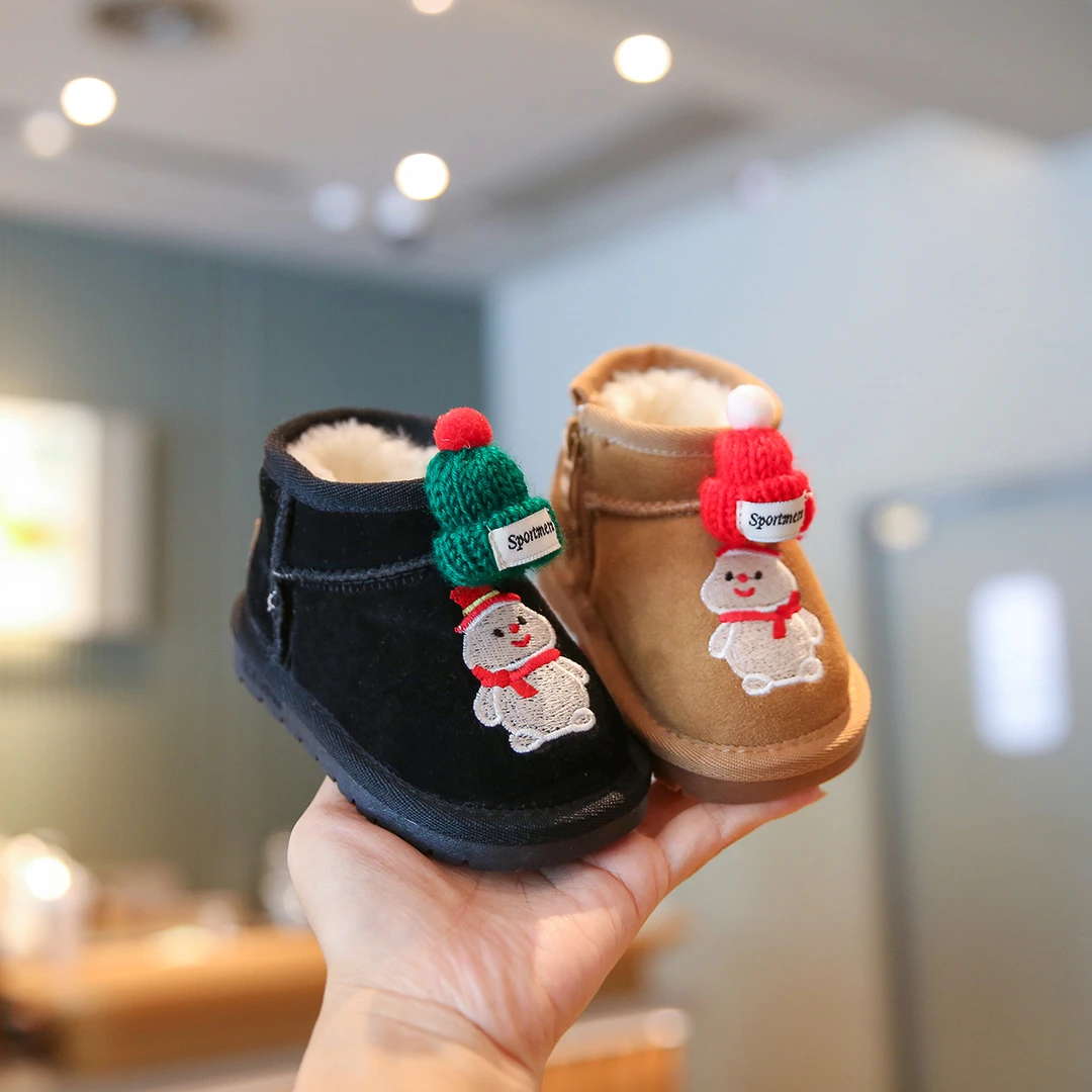 宝宝鞋子冬季加绒软底防滑婴儿鞋女宝学步鞋过年棉鞋小童雪地靴